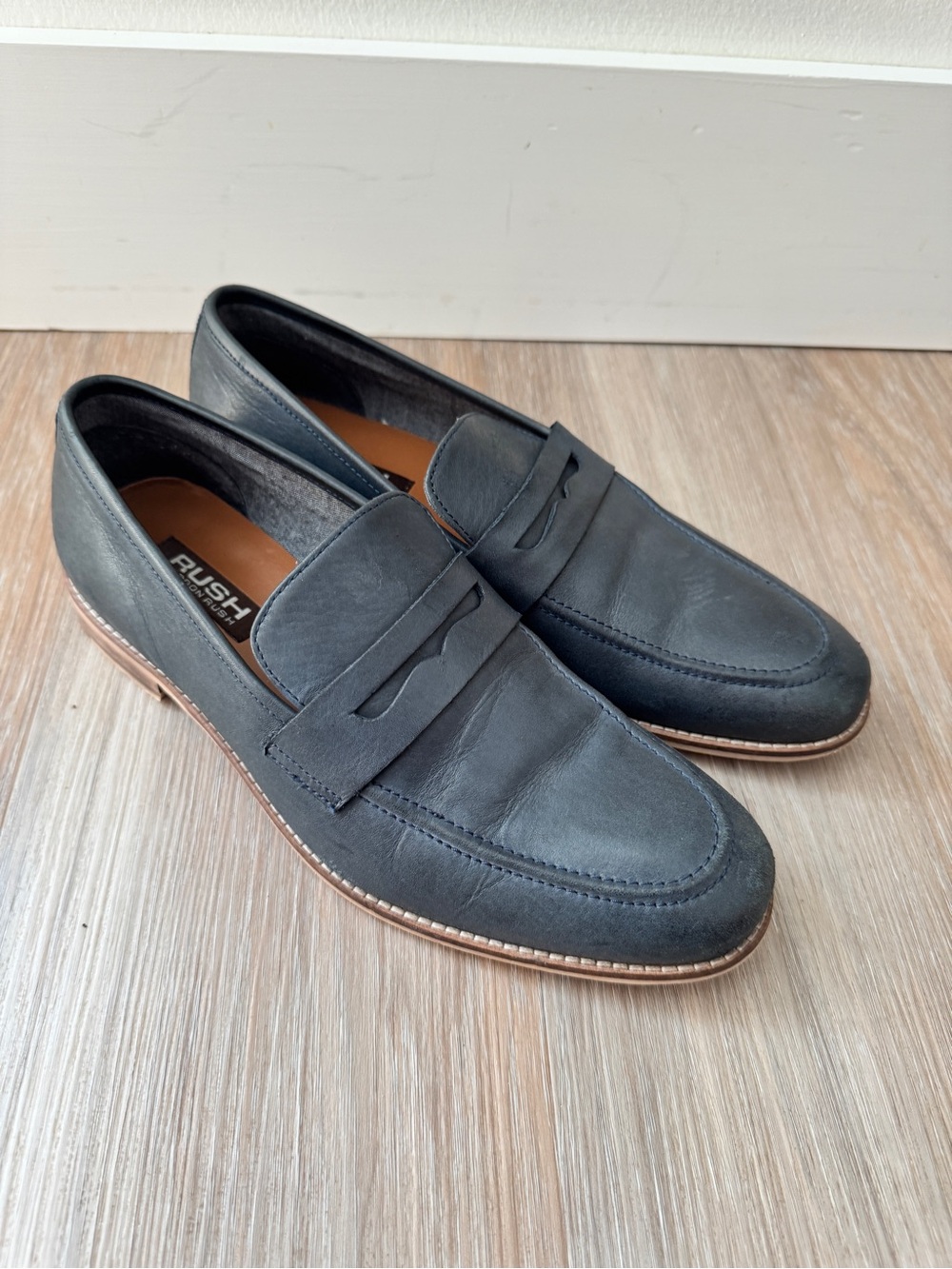 Rush Gordon Rush Men’s 9.5 Blue Gray Leather Penny Loafers Dress Shoes